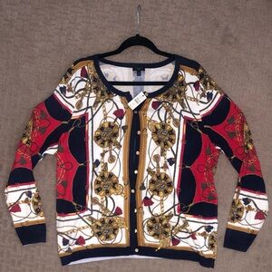 Talbots Baroque Chain Print Cardigan